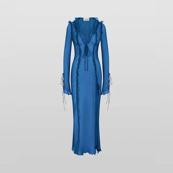 Rat & Boa Cobalt Blue Farretti sheer maxi dress L - Picture 3 of 12